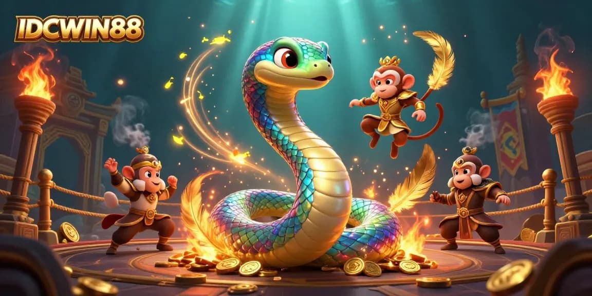Experience gameplay thrills at IDCWIN88 as vibrant characters and magical elements bring the casino to life.