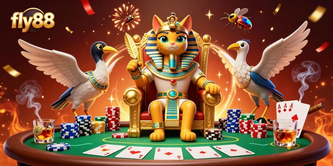 Experience fly88’s thrilling poker game with a dynamic pharaoh scene packed with rich details.