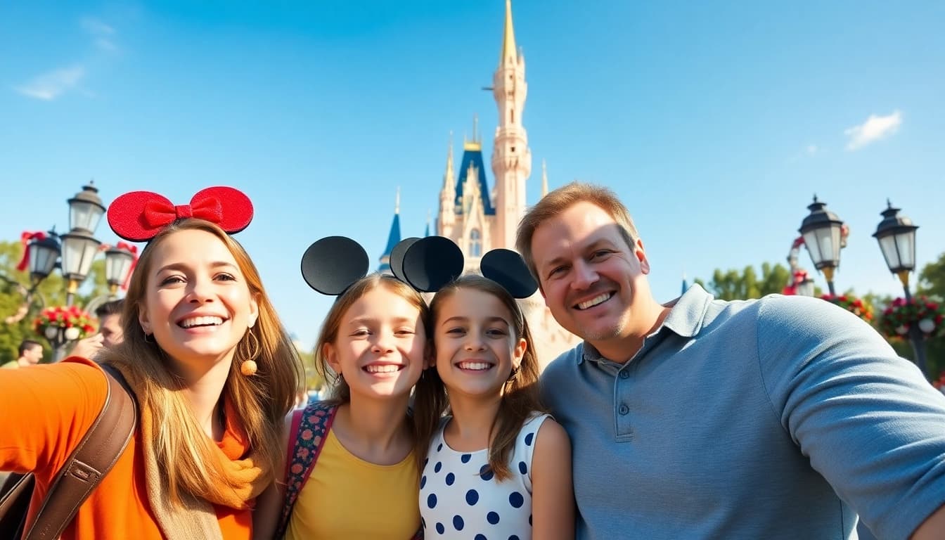 Families celebrate their arrival after a joyful disney paris airport transfer experience.