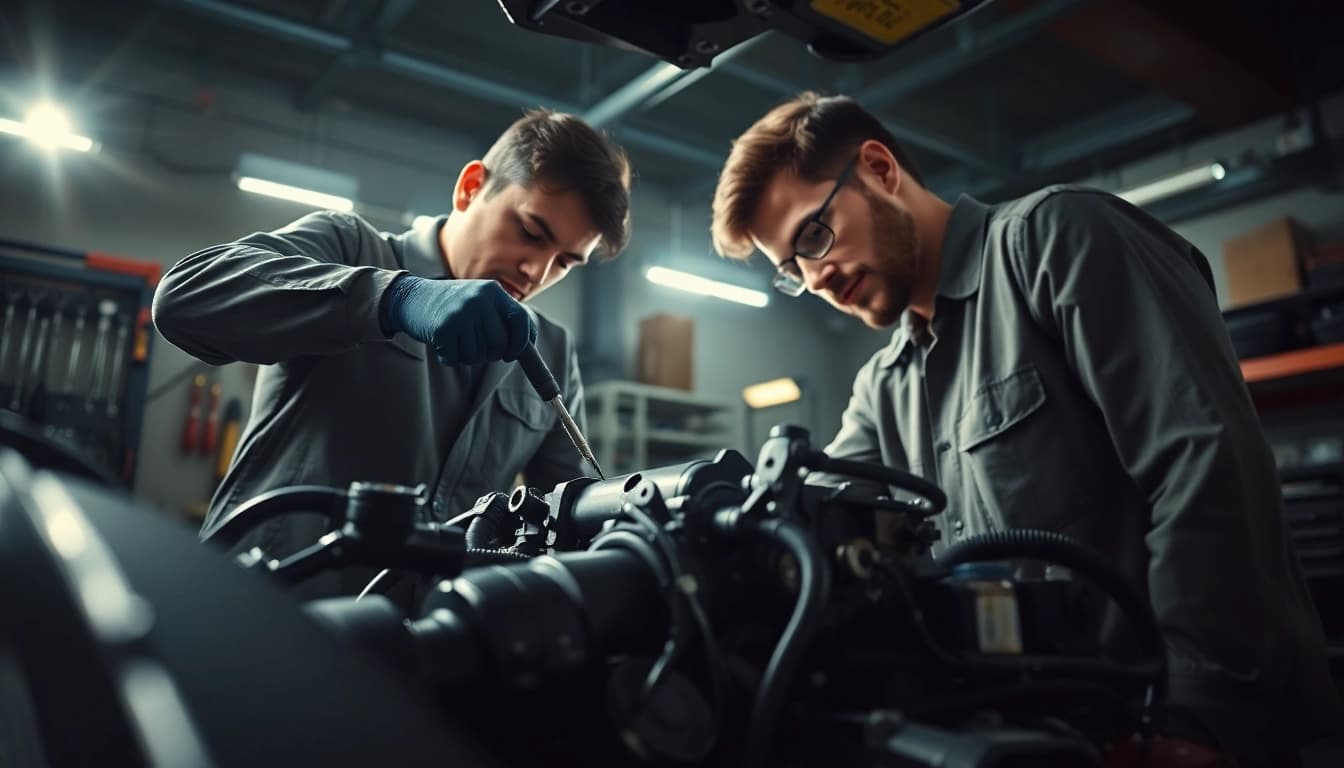 Un técnico usa la carraca 3/8 para reparar un motor, destacando su diseño profesional y durabilidad.