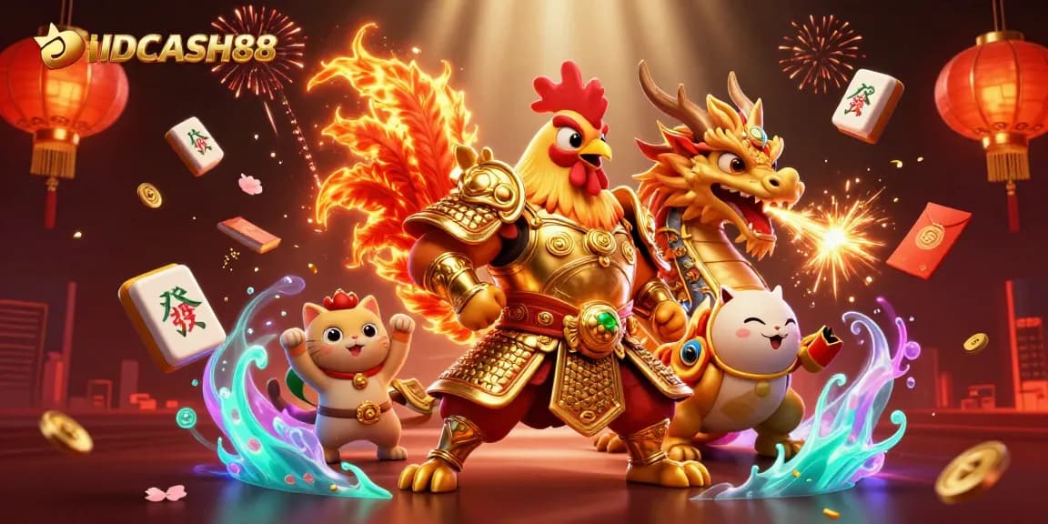 Experience thrilling gaming action with IDCASH88's dynamic digital environment and festive elements.