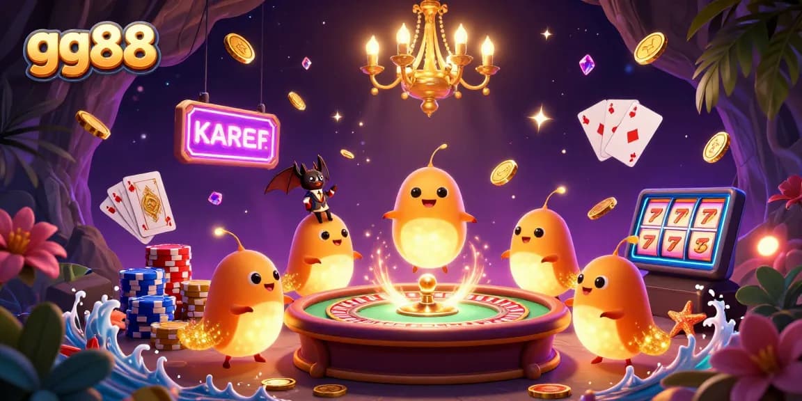 Experience the vibrant gamescape of gg88 with glowing glowworms illuminating a lively casino atmosphere.