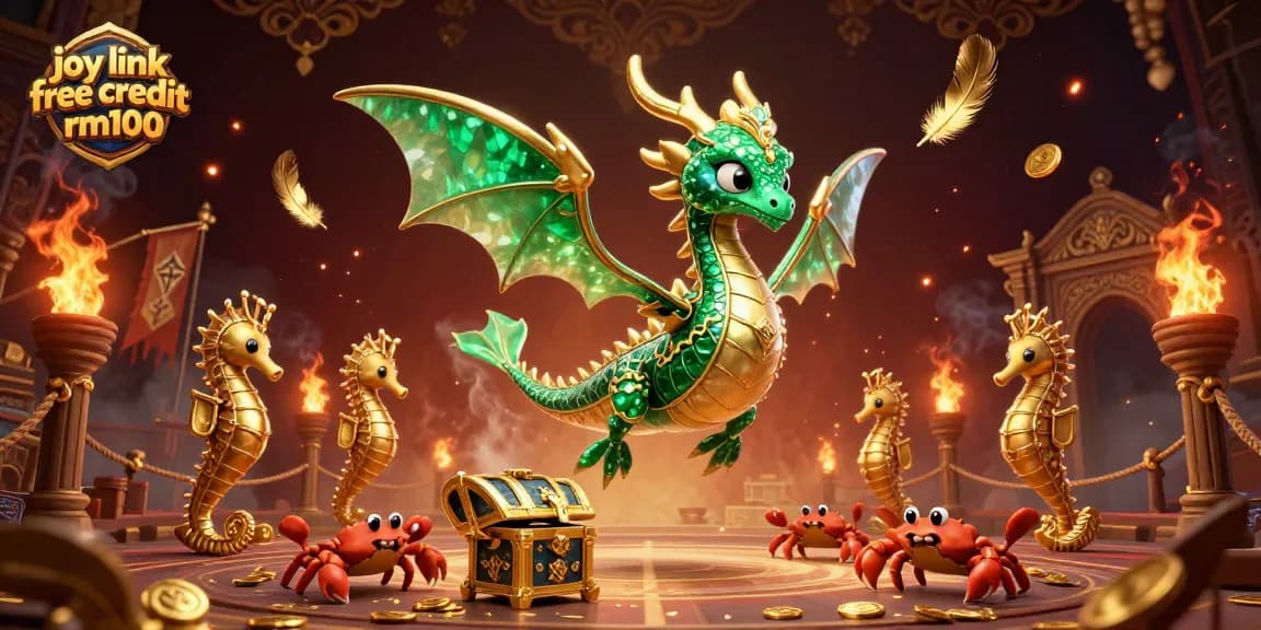 Experience joy link free credit rm100 in this vibrant 3D casino illustration showcasing an elegant sea dragon.