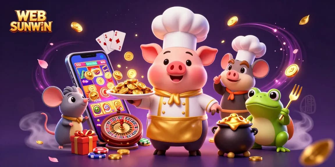 WEB SUNWIN showcases a vibrant slot game scene featuring wealth and excitement in 3D illustration.