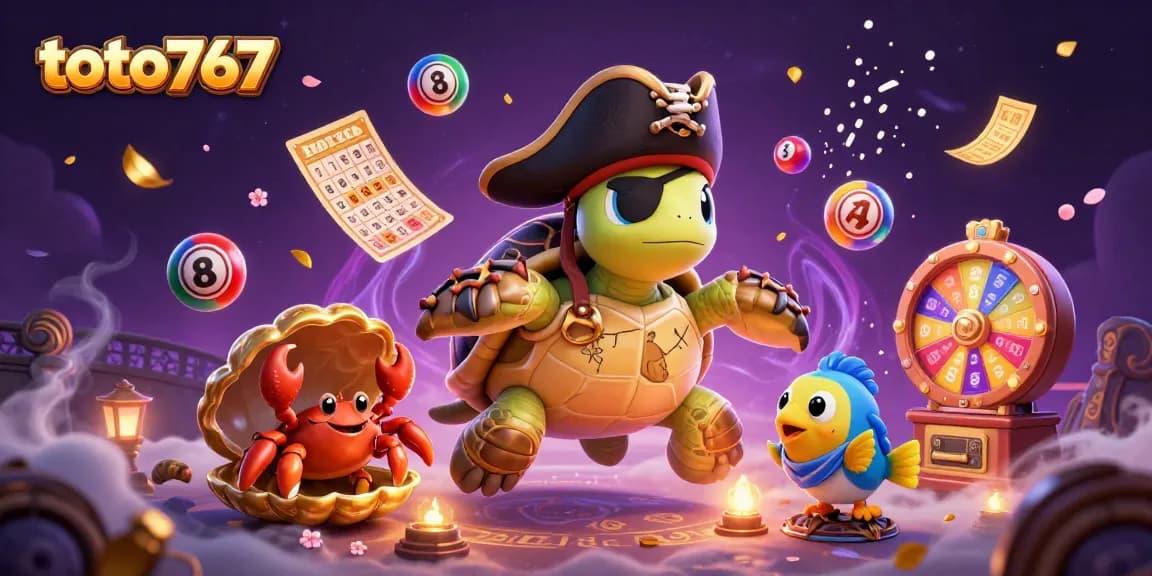 Menangkan lotto di toto767 dengan karakter kelinci laut dan kura-kura bajak laut di tengah harta karun.