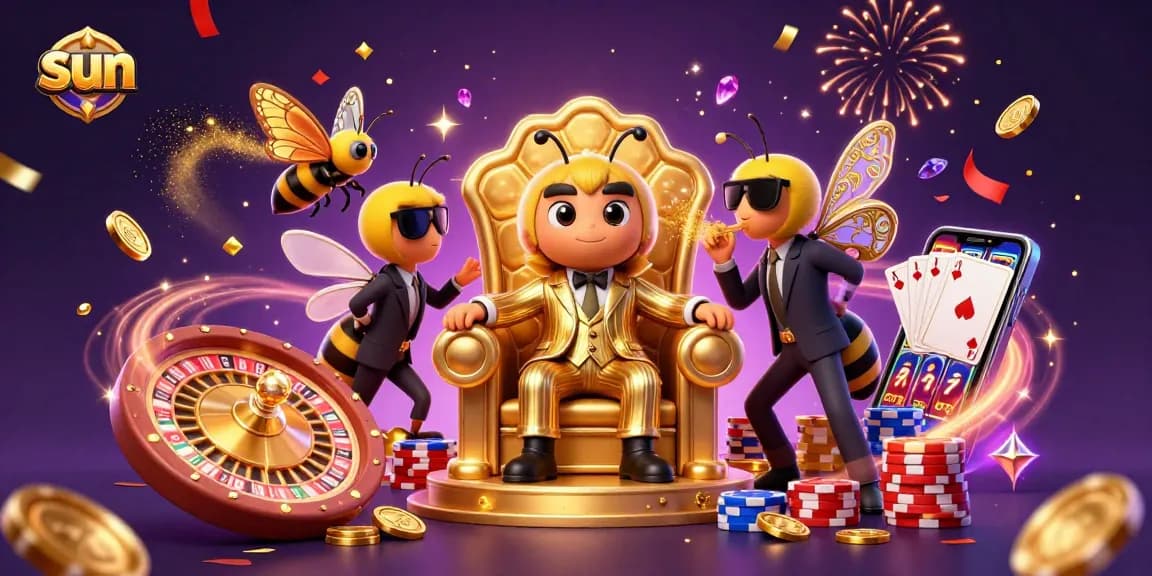 Spin winning slots and roulette with the sun at the center of this vibrant casino scene.