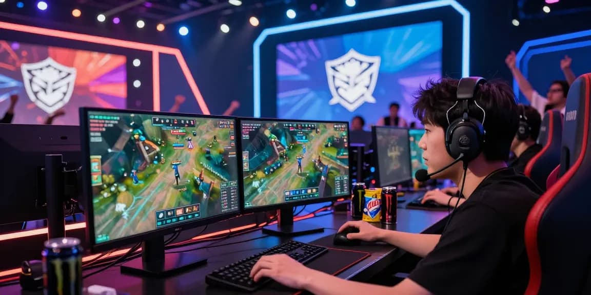 Gamer engaged in esports with dual monitors and LED lights, showcasing the bdtjl competitive scene.