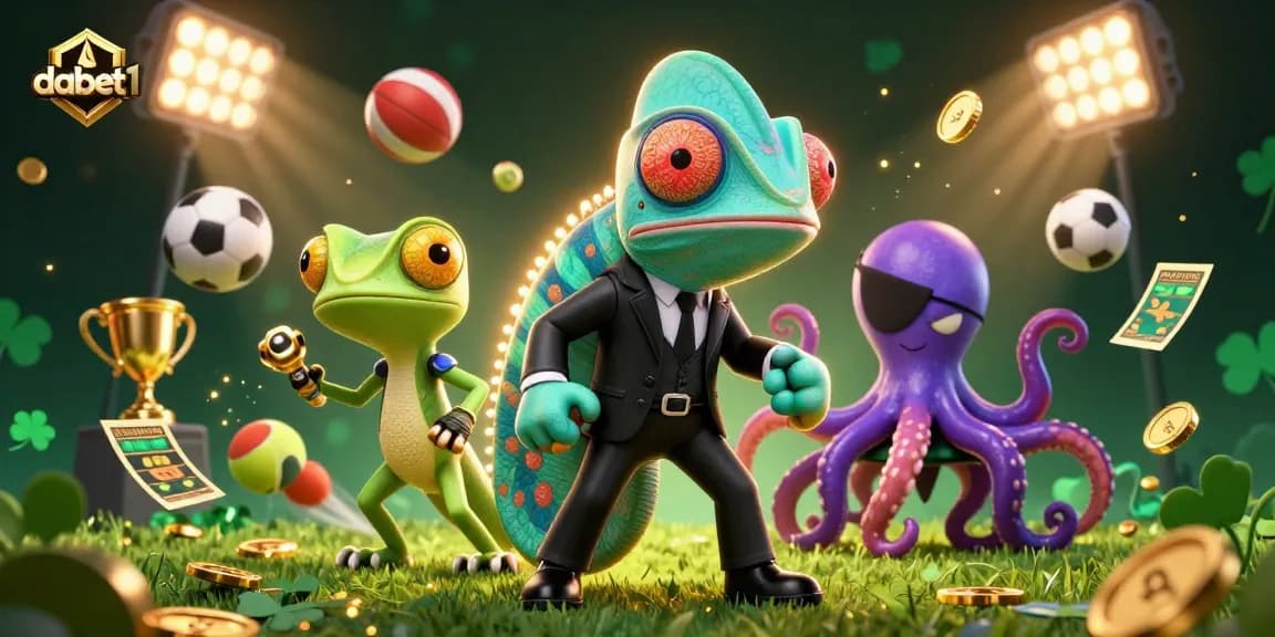 Experience thrilling sports betting at dabet1 with colorful action, trophies, and lively game elements.
