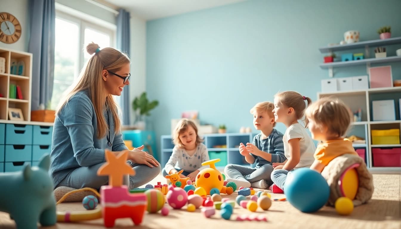 Children actively participating in ABA therapy for kids, surrounded by engaging materials and a supportive atmosphere.