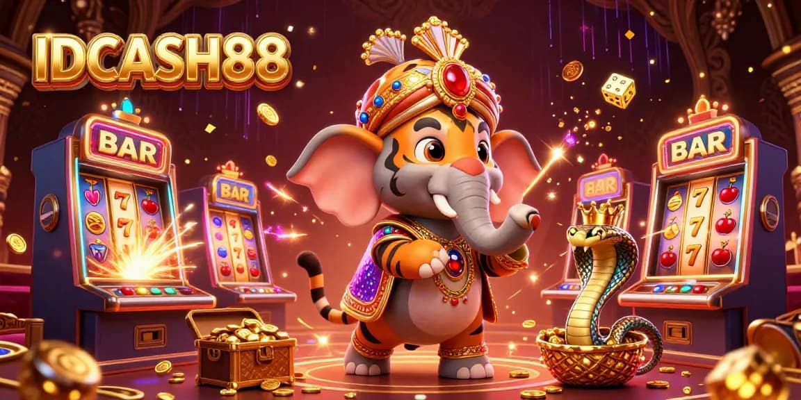 Experience the excitement of IDCASH88 with a vibrant 3D illustration showcasing a dynamic casino scene.