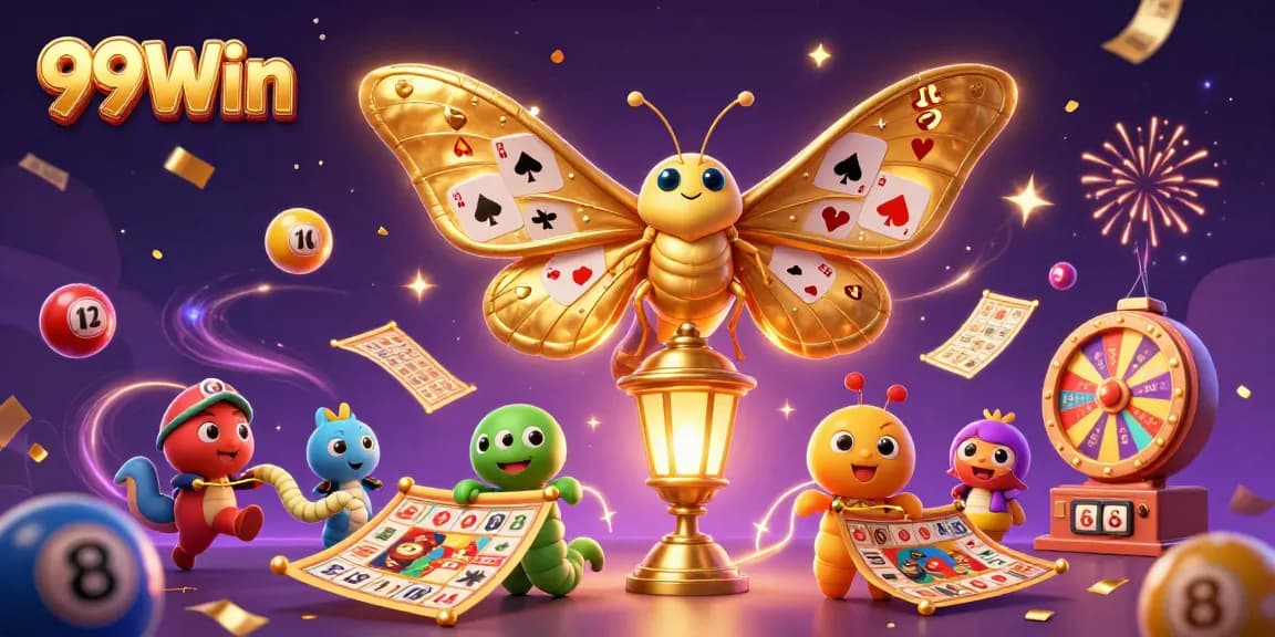 Experience the excitement of 99Win with vibrant lottery games and festive casino elements.