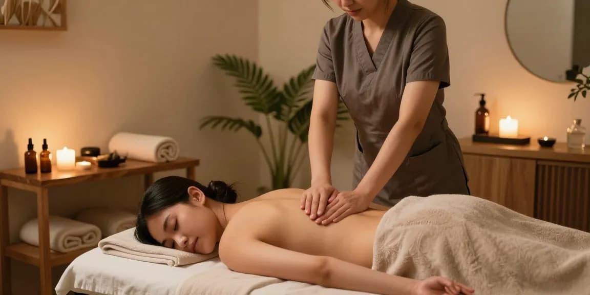 마사지 치료 중인 클라이언트와 편안한 스파 환경