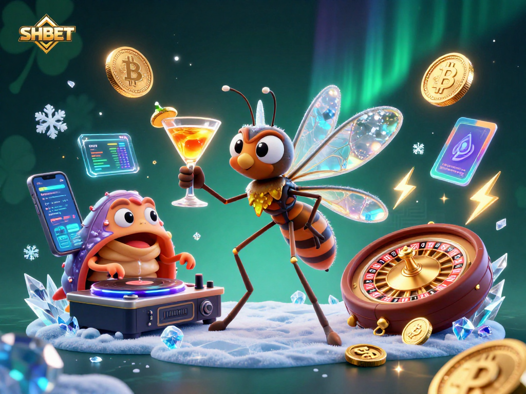 Experience SHBET's vibrant casino scene with unique characters and crypto elements.