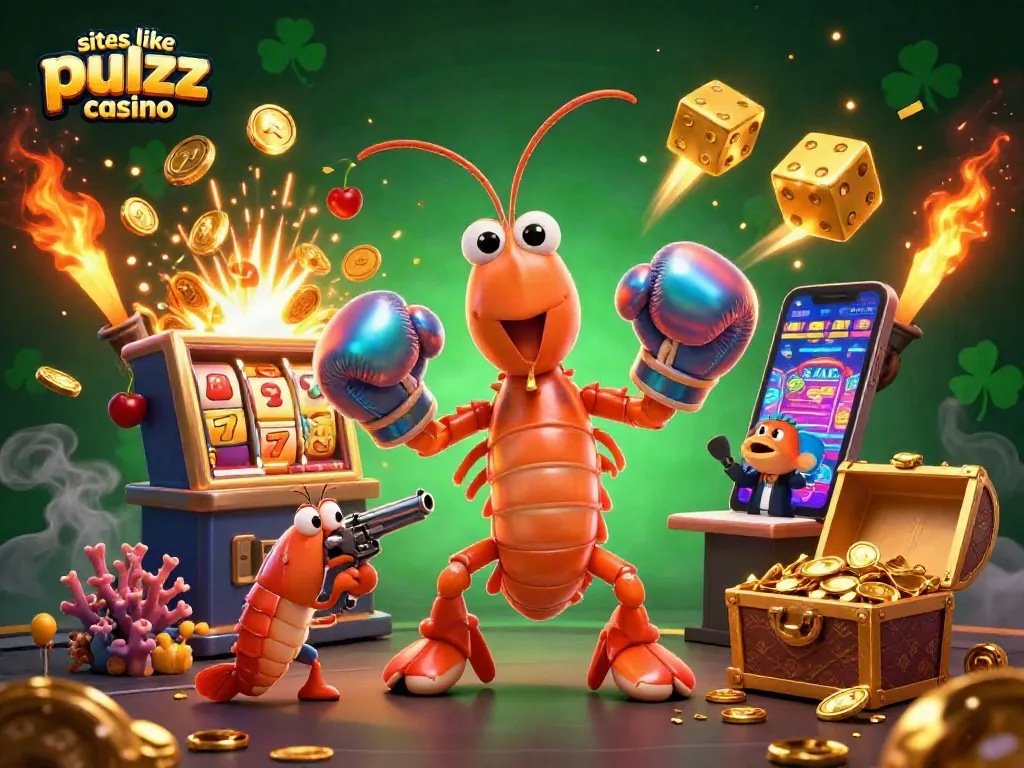 Engage with sites like pulsz casino through exciting gaming visuals with vibrant shrimp characters.