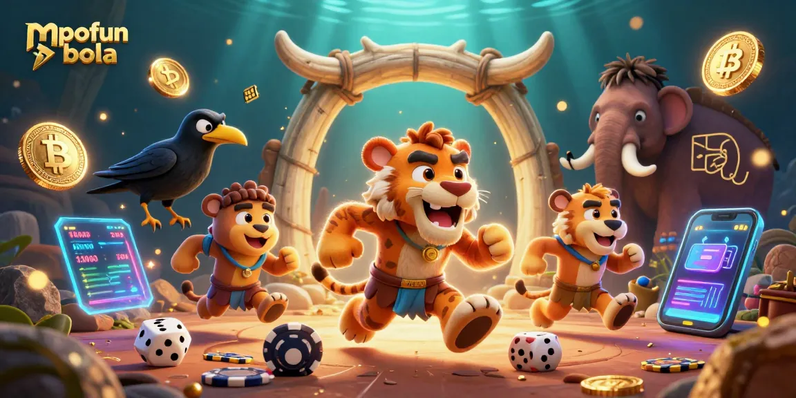 Bet on mpofun bola in a vibrant 3D prehistoric casino filled with animated game elements.