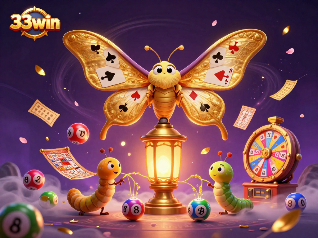 Experience the thrill of 33win with a vibrant 3D casino-themed scene showcasing colorful elements.