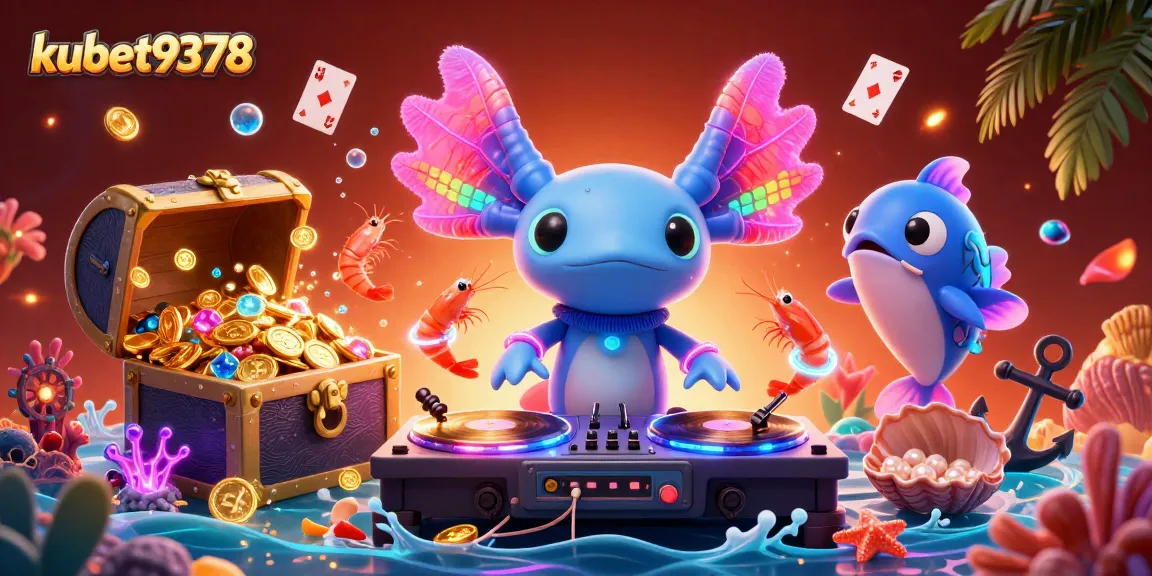 Experience exciting gameplay at kubet9378 with a vibrant underwater casino illustration filled with animated characters.