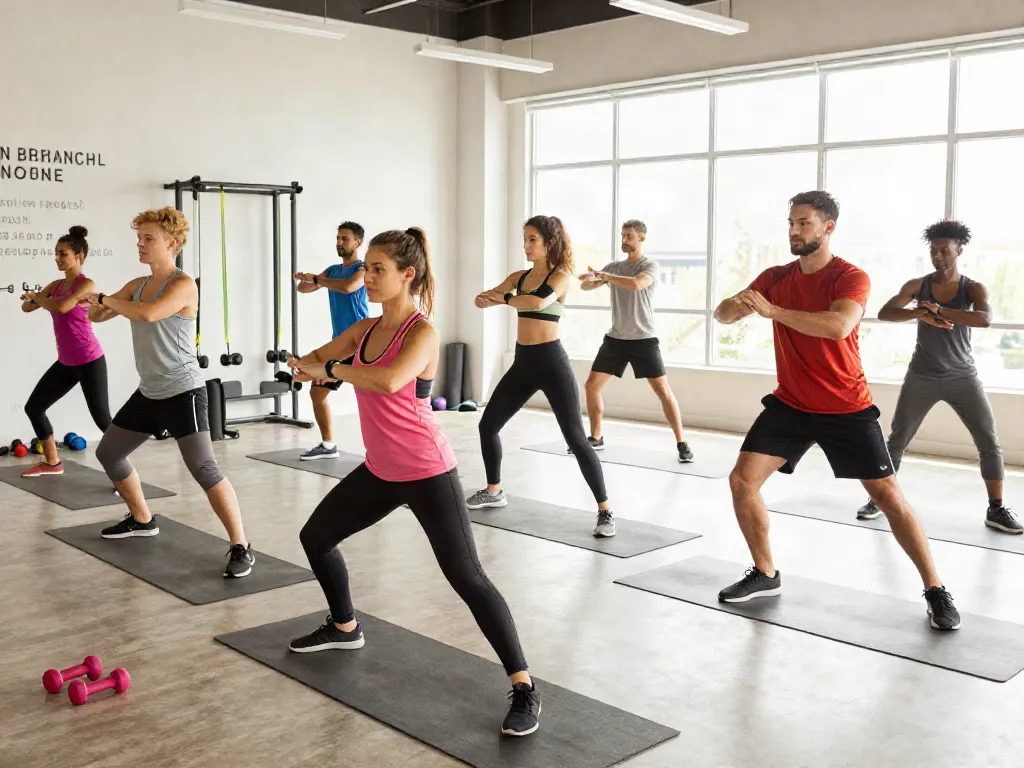 Group workout session highlighting benefits of pt-141 10mg in a vibrant fitness studio