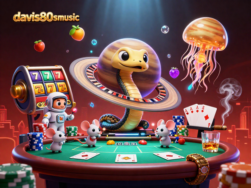 Engage in epic gambling action with davis80smusic in a cosmic casino scene featuring mice betting on a roulette snake.
