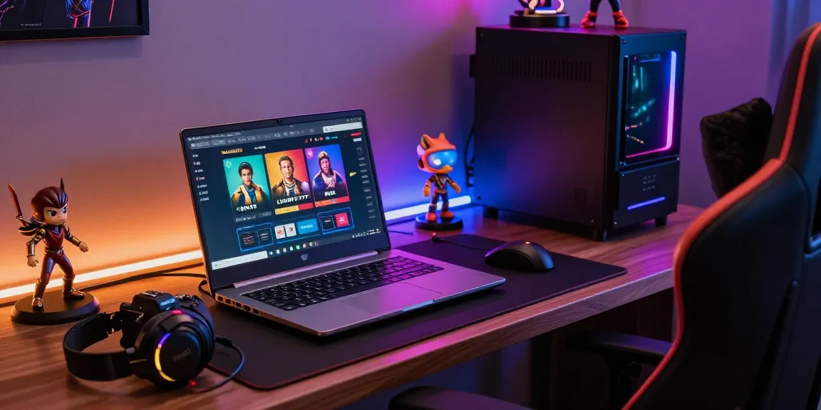 Situs LUXURY777: Menampilkan suasana permainan online yang mewah dengan laptop gaming dan pencahayaan LED.