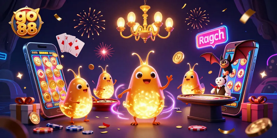 Engage in thrilling gameplay at go 88 with vibrant glowworms lighting up a colorful casino scene.
