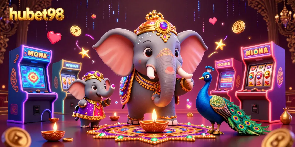 Experience thrilling fun with hubet98 as the vibrant casino scene features playful characters and dynamic gaming elements.