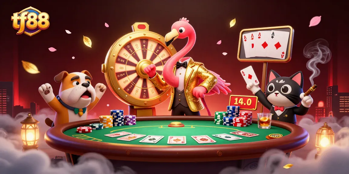 Engage with tf88's vibrant interactive atmosphere featuring an exciting prize wheel scene.