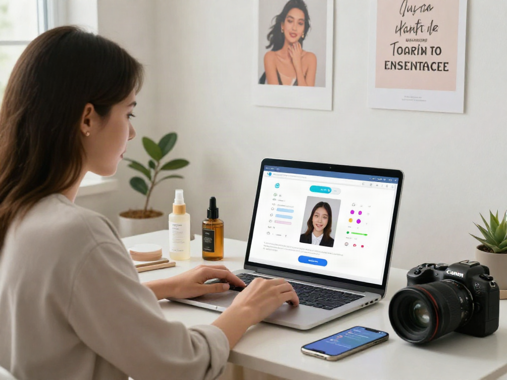 Discover how old do I look through AI age estimation on a laptop surrounded by skincare products.