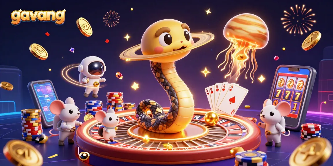 Place bets with gavang in this dynamic casino-themed cosmic scene featuring lucky characters and vibrant game elements.