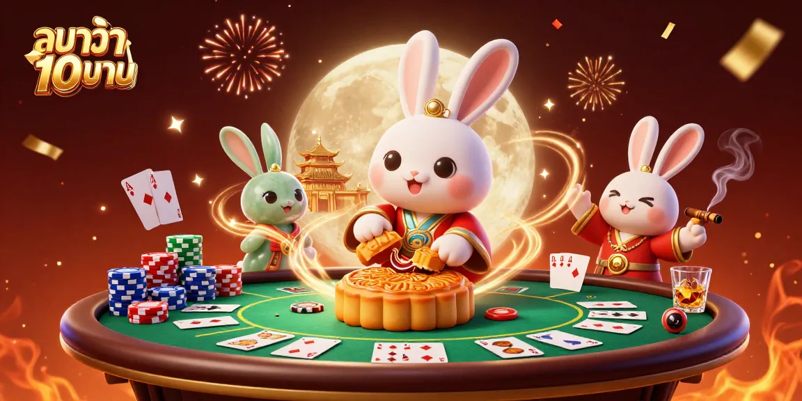 Experience thrilling บาคาร่า 10 บาท action in a vibrant casino-themed 3D moon scene with poker elements.