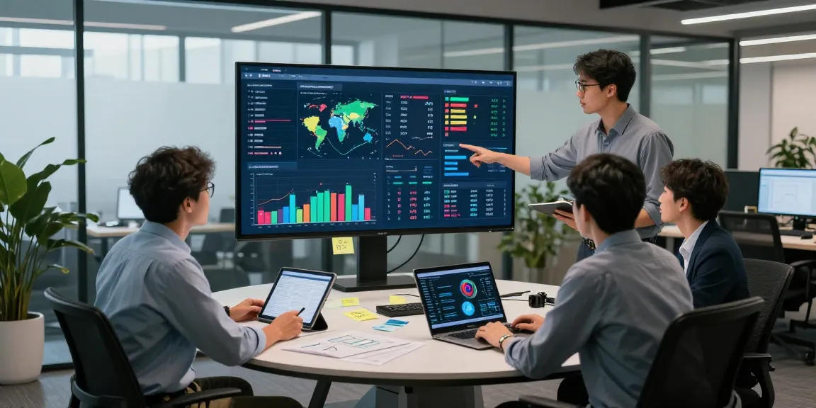 Data analytics control room at https://miraviglp.com/reta with team collaborating on real-time metrics and performance indicators.