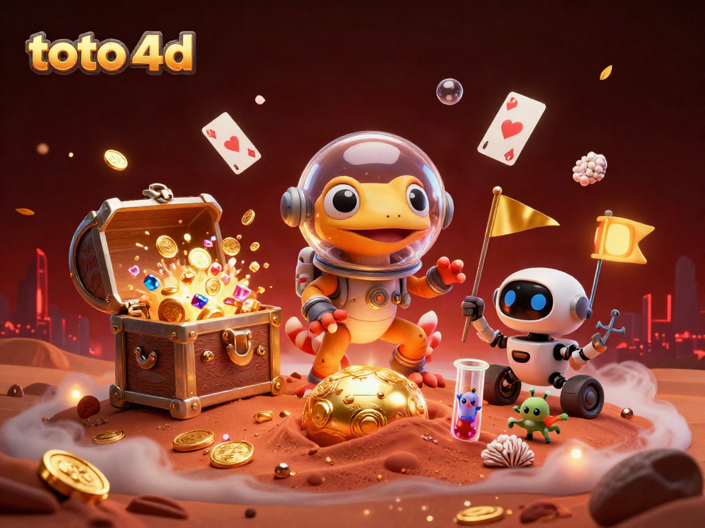 Experience the excitement of toto 4d with a vibrant Martian gecko discovering a golden casino!