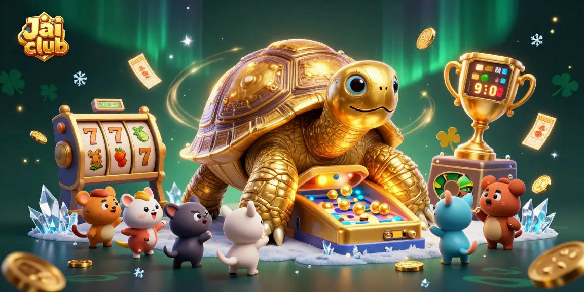 Engage in thrilling gaming at Jai club, featuring a lively scene with dynamic slot reels and energetic characters.