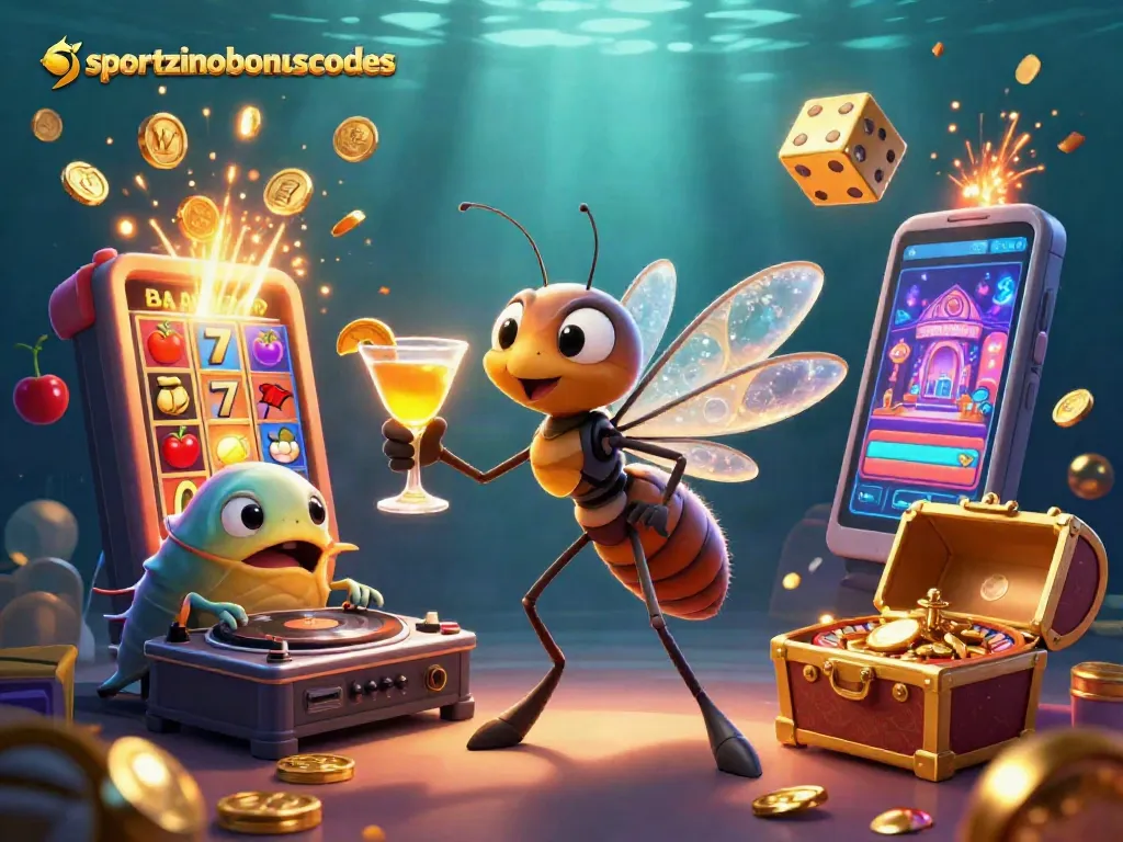 Engage with sportzinobonuscodes while diving into a vibrant casino scene with dynamic characters and elements.