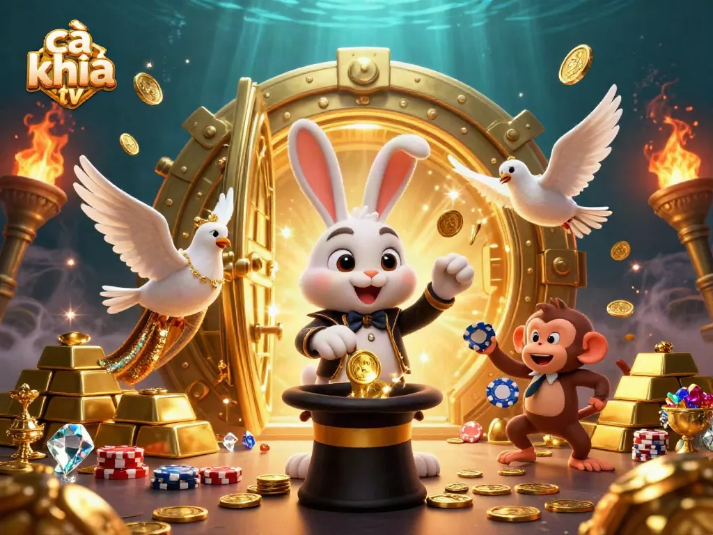 Watch cà khịa tv as the magician rabbit conjures golden riches in this vibrant casino scene.