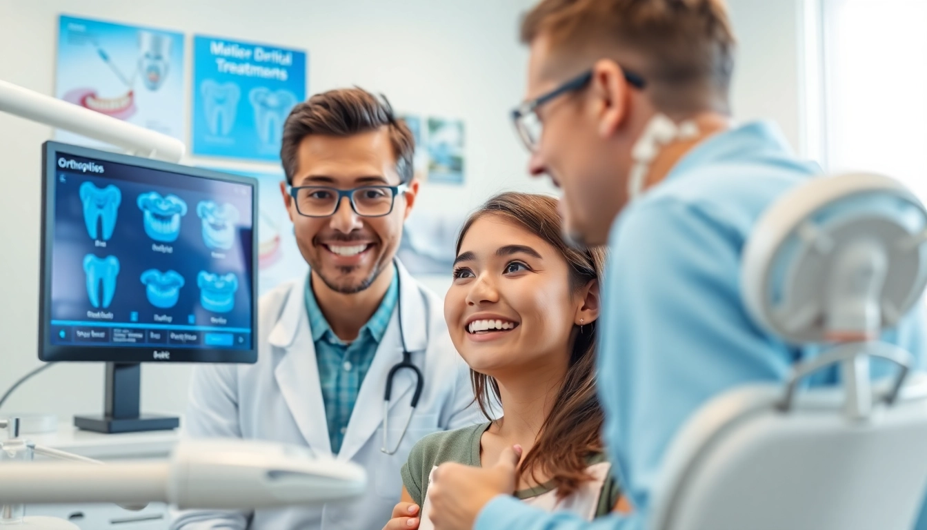 Patient discussing orthodontics options with an expert in a modern dental clinic.