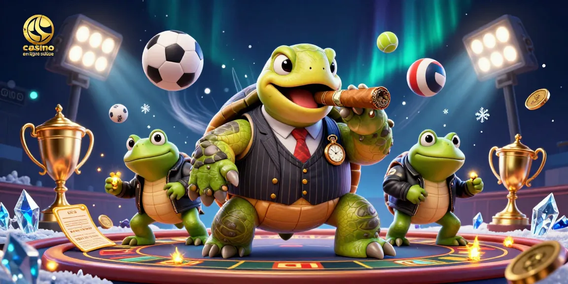 Illustration dynamique de casino en ligne en Suisse avec une tortue massive en costume