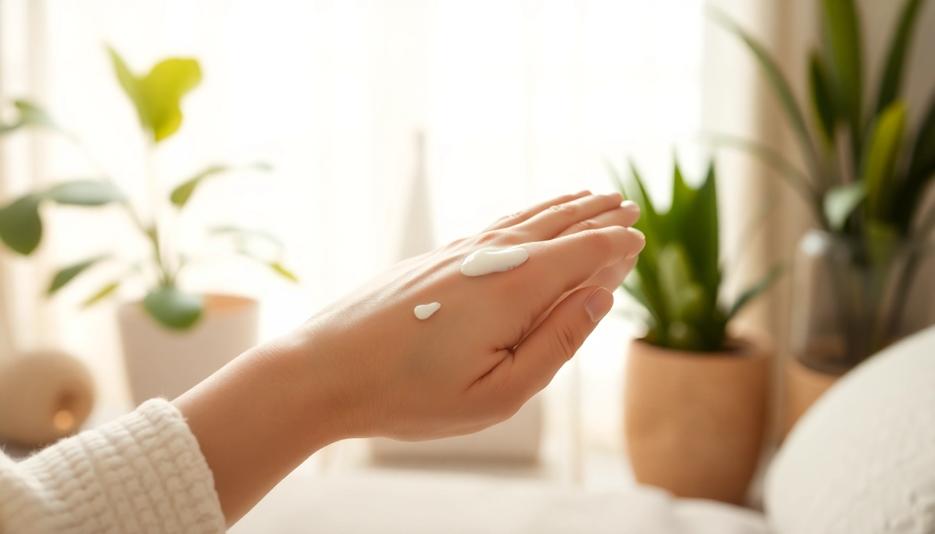 Applying dmso cream on skin in a calming home environment emphasizing wellness.