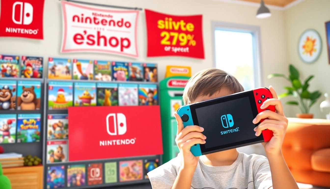Engage with the latest Nintendo eShop sale showcasing discounted games and joyful gamers.