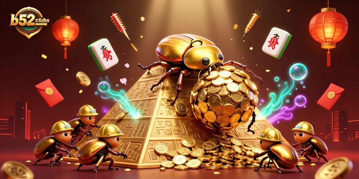 B52clubss offers a thrilling casino experience rolling golden coins in vibrant 3D illustration.