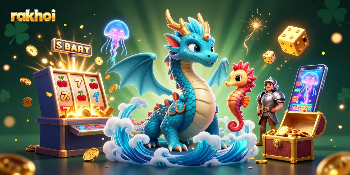 Experience thrilling rakhoi gameplay in this vibrant casino scene with a dragon and slot machine.