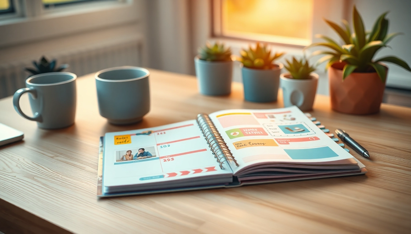 Create Your Perfect Planner with a vibrant customized layout on a bright workspace desk.