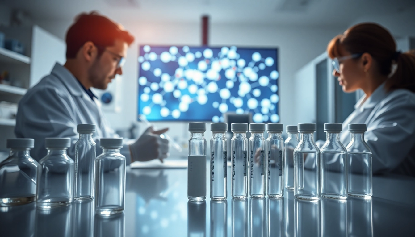 Buy peptide samples analyzed by scientists in a modern laboratory.