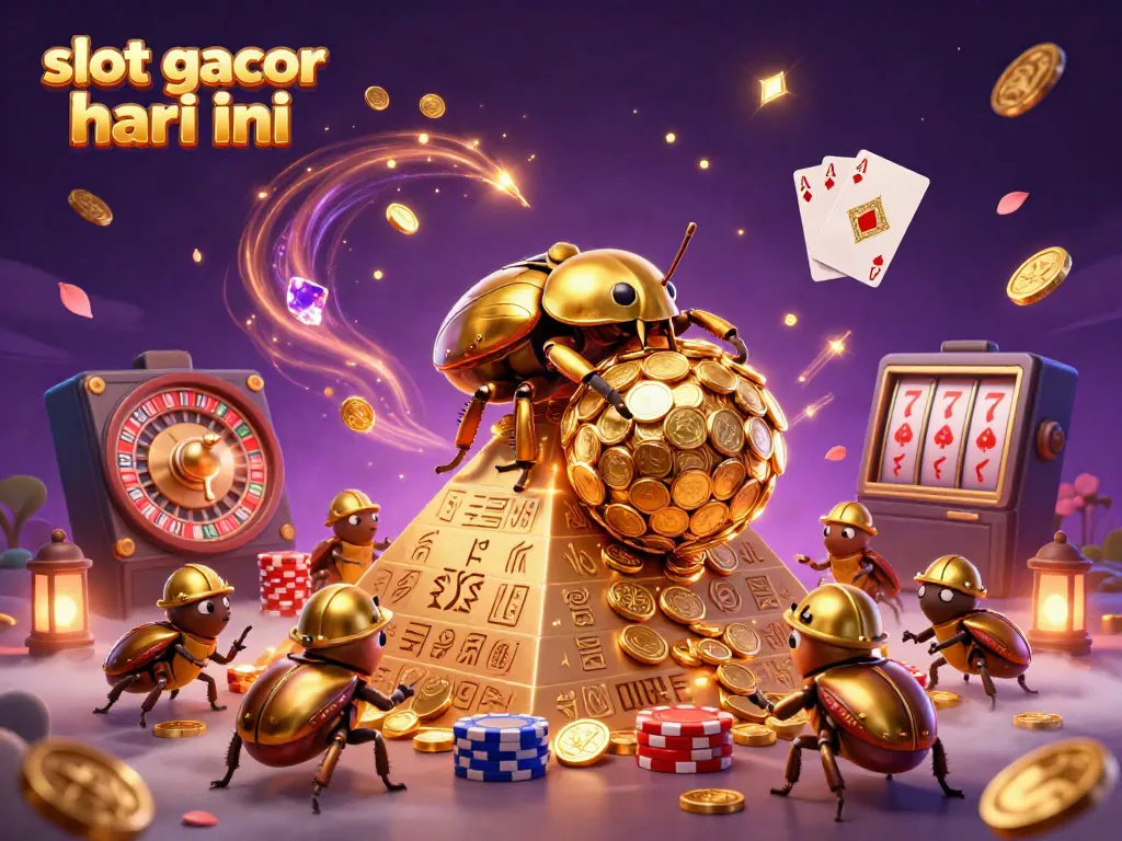 Experience the excitement of slot gacor hari ini in a vibrant 3D rendering with dynamic casino elements.