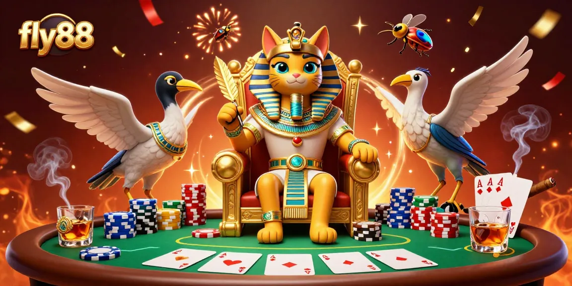 Experience fly88’s thrilling poker game with a dynamic pharaoh scene packed with rich details.