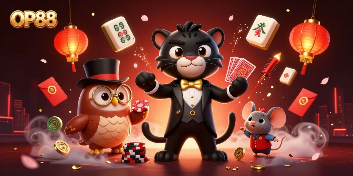 Engage in thrilling card games at OP88 with our stylish panther dealer and lucky charm companions.