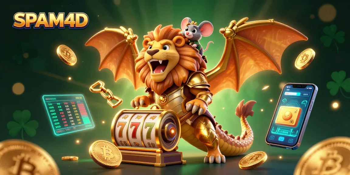 SPAM4D menampilkan ilustrasi kasino penuh warna dengan makhluk chimera dan elemen slot yang mengagumkan.