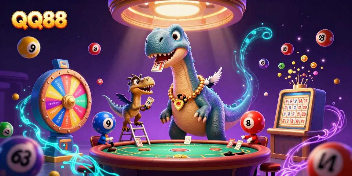 Experience thrilling gameplay at QQ88 with dynamic casino elements and engaging characters in a vibrant scene.