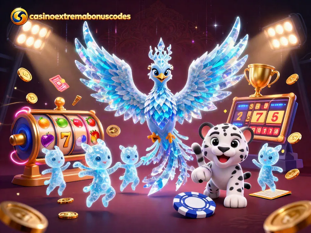 Engage with casinoextremebonuscodes in a high-energy slot gaming scene featuring an ice phoenix and dynamic elements.