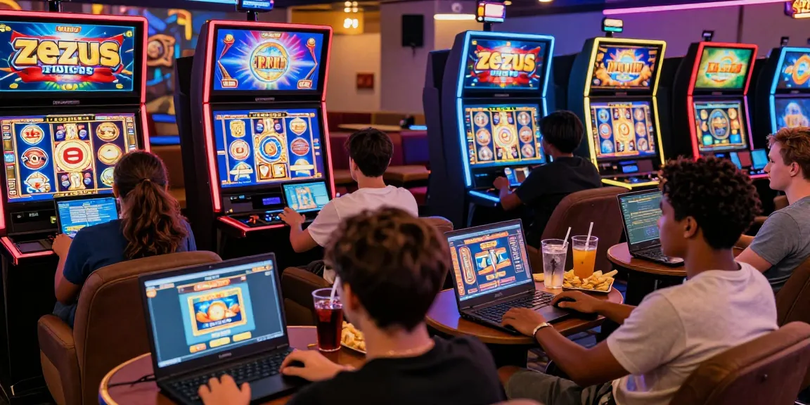 Players enjoying Zeus Slot games at situs raja in a vibrant online casino environment.